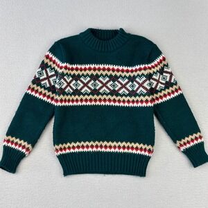 Vintage St Bernard Crewneck Sweater Kids 3-4 Green Fair Isle Chunky Knit Ireland